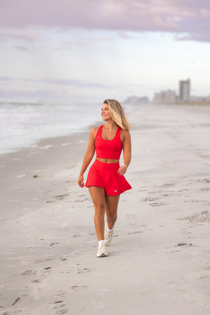 High Rise Flowy Skort — Scarlet Red